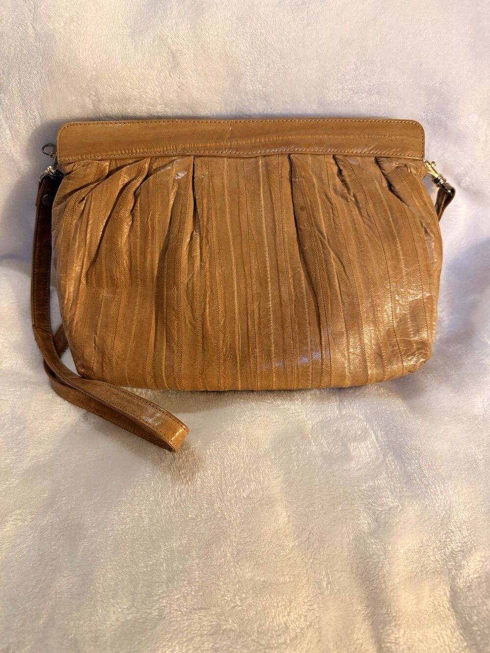 VINTAGE TAN EEL SKIN LEATHER PURSE SHOULDER  BAG
